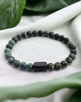 Damska : jaspis & turmalin : ochronna bransoletka, kaktusia