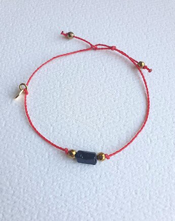 Bransoletka BOHO sznurkowa czerwona, czarny turmalin, hematyt, modesign