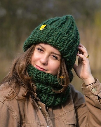 Komplet zimowy PERUVIAN WOOLY wełniana czapka i komin-, sploteka