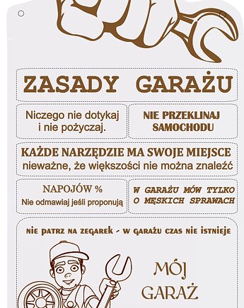 Drewniana Tabliczka ZASADY GARAŻU PREZENT urodziny, smxdsgn