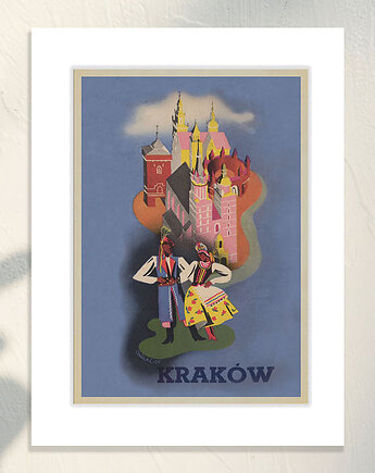 Druk z Passe-Partout; Ilustracja Krakowa na Niebieskim Tle, Galeria LueLue