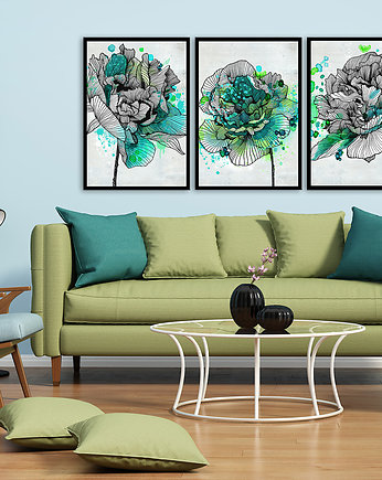 OBRAZ NA PŁÓTNIE -Barwny ogród różany tryptyk, LUdesign gallery