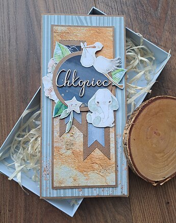 Kartka na baby shower chłopca (w pudełku), Kartkodzielo