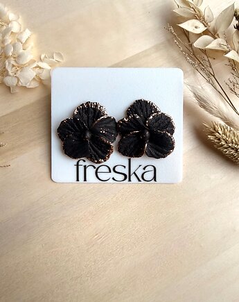 Kolczyki Kwiaty duże - czarne ze złotymi zdobieniami, freska