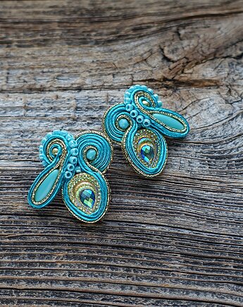 Turkusowo złote kolczyki sutasz, Mró Soutache
