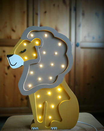 Drewniana nocna lampka LED dla dzieci lew, imole