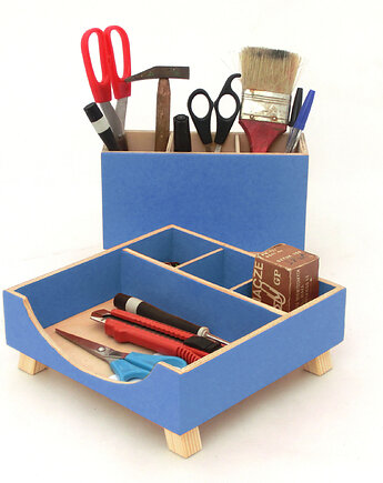 Organizer - zestaw na biurko - Niebieski, Clock Wood Studio