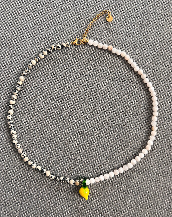 Handmade naszyjnik z jaspisem dalmatyńskim i szklaną cytrynką, Juicy Beads