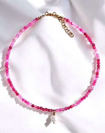 Naszyjnik : choker : fuchsia & pearl collection : agat i perła, kaktusia