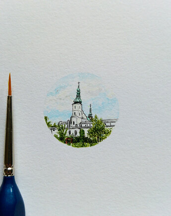 Klasztor, ręcznie malowany obrazek, atelier Brocante