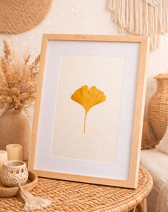 Dekoracja Botaniczna. Złoty Liść Miłorząb 30x40cm. Naturalny Dekor Ścienny, Kuźnia Obrazów