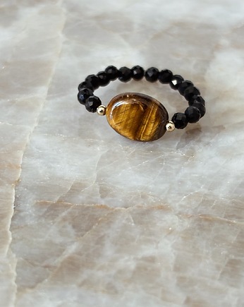 Pierścionek elastyczny Onyks i Tygrysie oko, Chmolowska Jewellery