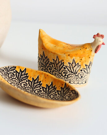 Wielkanocna żółta kurka i miseczka ceramika zestaw, U.to ceramika