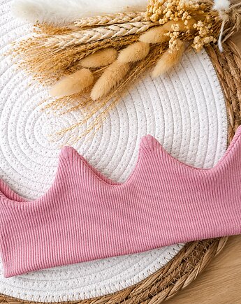 Opaska korona z prążkowanej bawełny - pudrowa malina, Moni Made of Natural Individuality