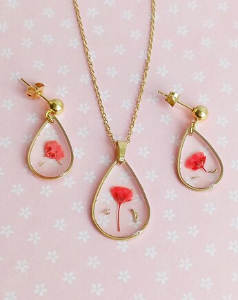Wyjątkowy komplet kolczyki i naszyjnik CZERWONA GIPSÓWKA