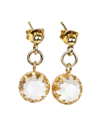 Kolczyki złote wiszące sztyfty Princess kryształem górskim, Blooming Stones