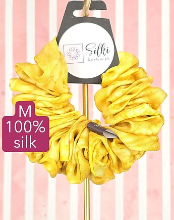 M  średnia gumka do włosów jedwab naturalny scrunchie żółta, Silki