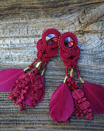 Soutache discount Earrings Beige-Burgundy Swarovski Boho Hippie!