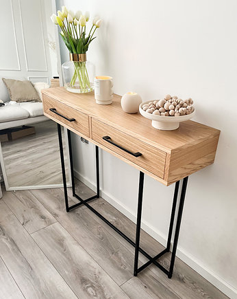 Alice II- Konsola z szufladami, komoda, toaletka, dąb naturalny, pokój, salon, Papierówka Simple form of furniture