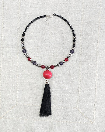 Naszyjnik Choker z Czerwoną Kulą i Czarnym Chwostem - 7102, kama4you