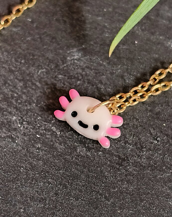 Naszyjnik z aksolotlem, kolorowa biżuteria kawaii z uroczym zwierzęciem, Dary Rusałki