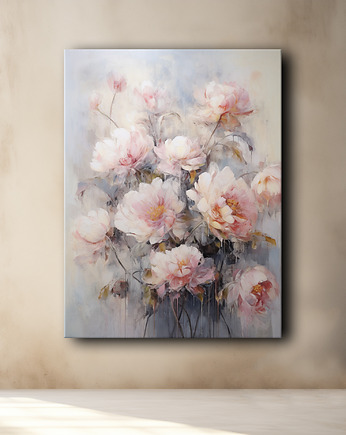 Peonie i róże - Plakat - Olej, Boho, Abstrakcja, Black Sapphire Art
