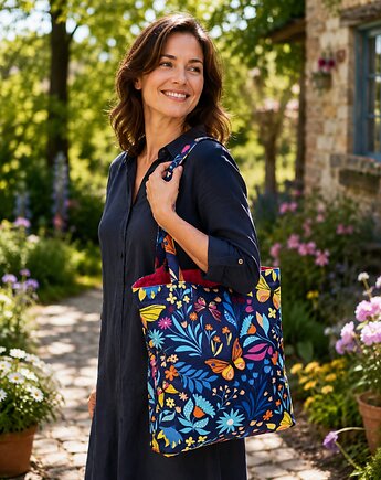 Torba shopper torba na zakupy shopperka torba zakupowa motyle, Uszyciuch