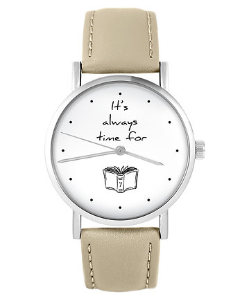 Zegarek - Book time - skórzany, beżowy, OSOBY - Prezent dla chłopaka na urodziny