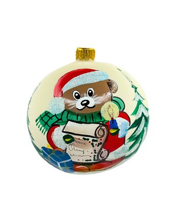 Bombka choinkowa: Miś Świąteczny z listem do Świętego Mikołaja: kremowa, Syn Bombkarza