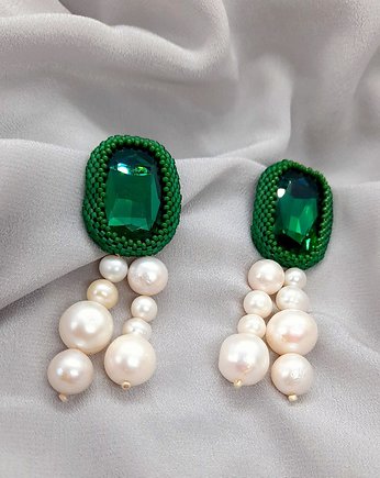 Kolczyki z perłami i zielonym kryształem, lulukalina