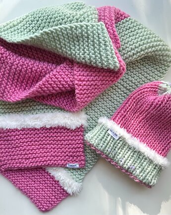 Kolorowy zestaw Candy czapka szalik miękka i ciepła wełna handmade, GANGSTA KNIT
