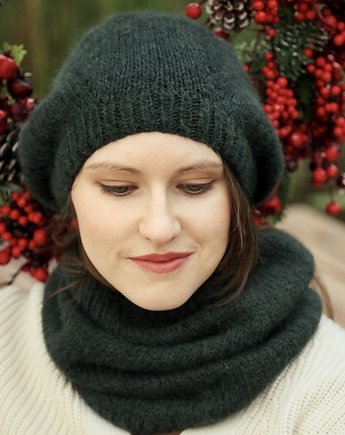 Zielona czapka beretowa z alpaki, Holy Alpaca Knit