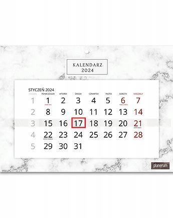 Kalendarz Ścienny Pojedynczy 2024 Marmur A4, Planerum