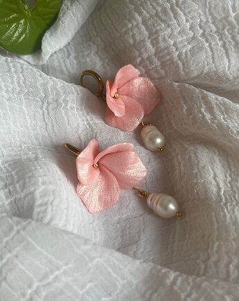 Kolczyki z kwiatami hortensji- ręczne robienie -handmade kwiaty, MariaPolymer