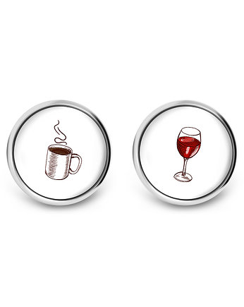 Kolczyki sztyfty - Kawa i wino - grafika, yenoo