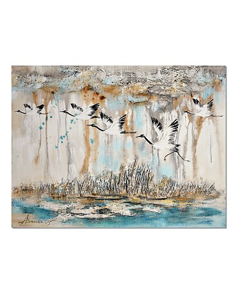 Żurawie 24 ptaki obraz do salonu malowany na płótnie, Galeriai