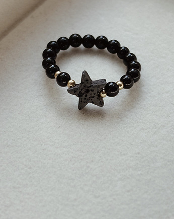 Pierścionek elastyczny Onyks i Gwiazdka, Chmolowska Jewellery
