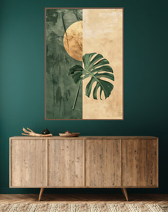 Liście monstery - Plakat, druk - Chiński Orient, Harmonia Zen, Wabi Sabi #131, Black Sapphire Art