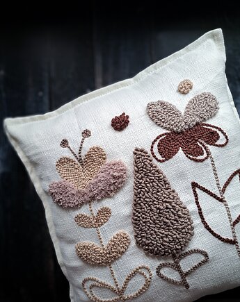 Poduszka kwiaty punch needle boho natural, PUCHAKI