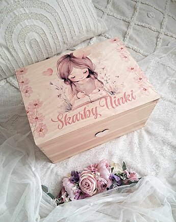 Drewniany kuferek wspomnień, pudełko do przechowywania prezent dla dziecka, LOO LOO DREAM