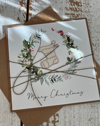 Stylowa ręcznie robiona kartka świąteczna Merry Christmas card, sorte