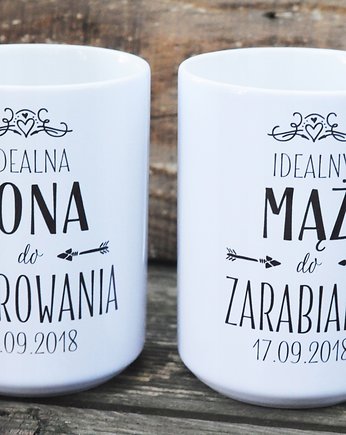Idealny mąż żona, kubki z datą, personalizacja, Sowia Aleja