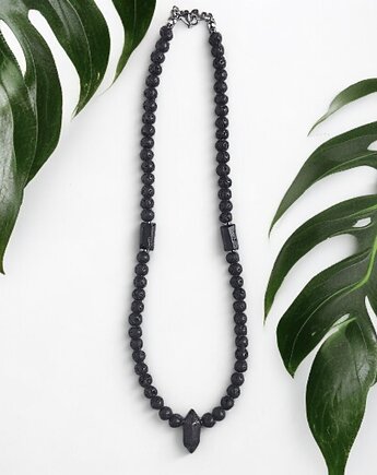 OCHRONA, energia : naszyjnik męski : lawa, turmalin, kaktusia