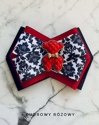 Modowa Brosza z czerwonym  MISIEM Nowość, Pudrowy Różowy