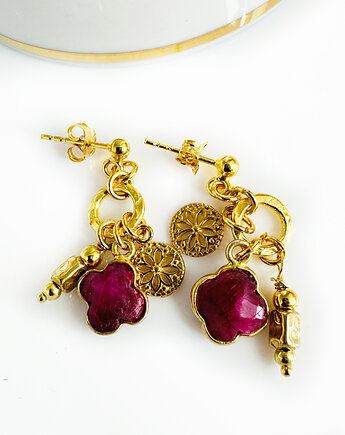 Kolczyki boho, czerwony rubin złoto, Anemon Atelier