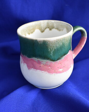 Kubek ceramiczny zielony z różem, Kobaltowa Sroka