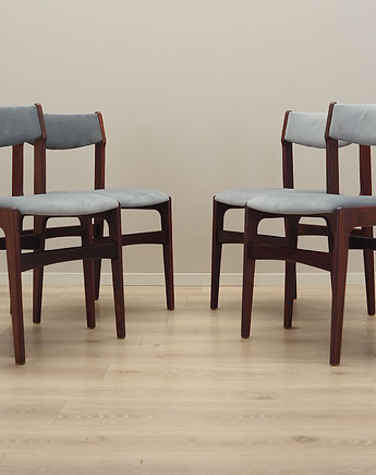 Komplet czterech krzeseł mahoniowych, duński design, lata 70, produkcja: Dania, Przetwory design