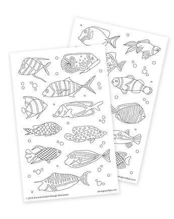 Ryby i Bąbelki - Naklejki do Kolorowania, Anna Grunduls Design