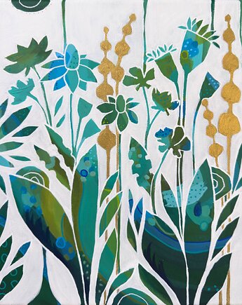 Obraz łąka kwietna - abstrakcja Garden III - obraz ręcznie malowany  25x30 cm, AnnSayuri ART
