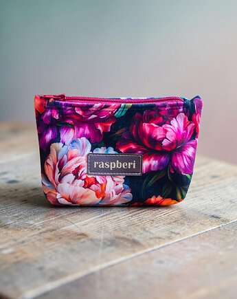 Etui na klucze z weluru w peonie kwiatowe etui handmade, raspberi